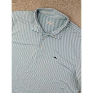 Vineyard Vines Performance Polo Shirt Mens XL Striped Light Blue Coral